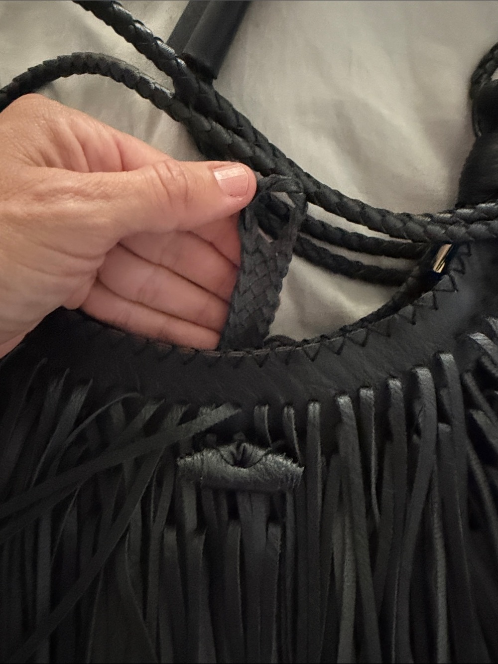 Leather Black Fringe Boho Crossbody Bag - Stylish Women’s Shoulder Bag - Picture 4 of 6